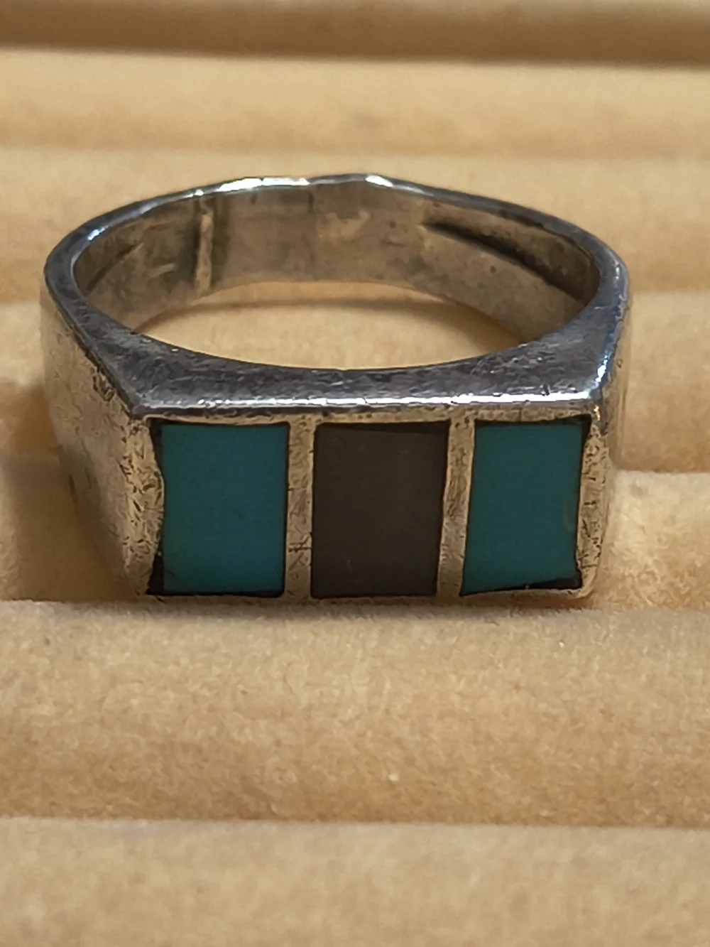 Turquoise & MOP Inlay Sterling Navajo Native American Signet Style Ring Sz 10.5